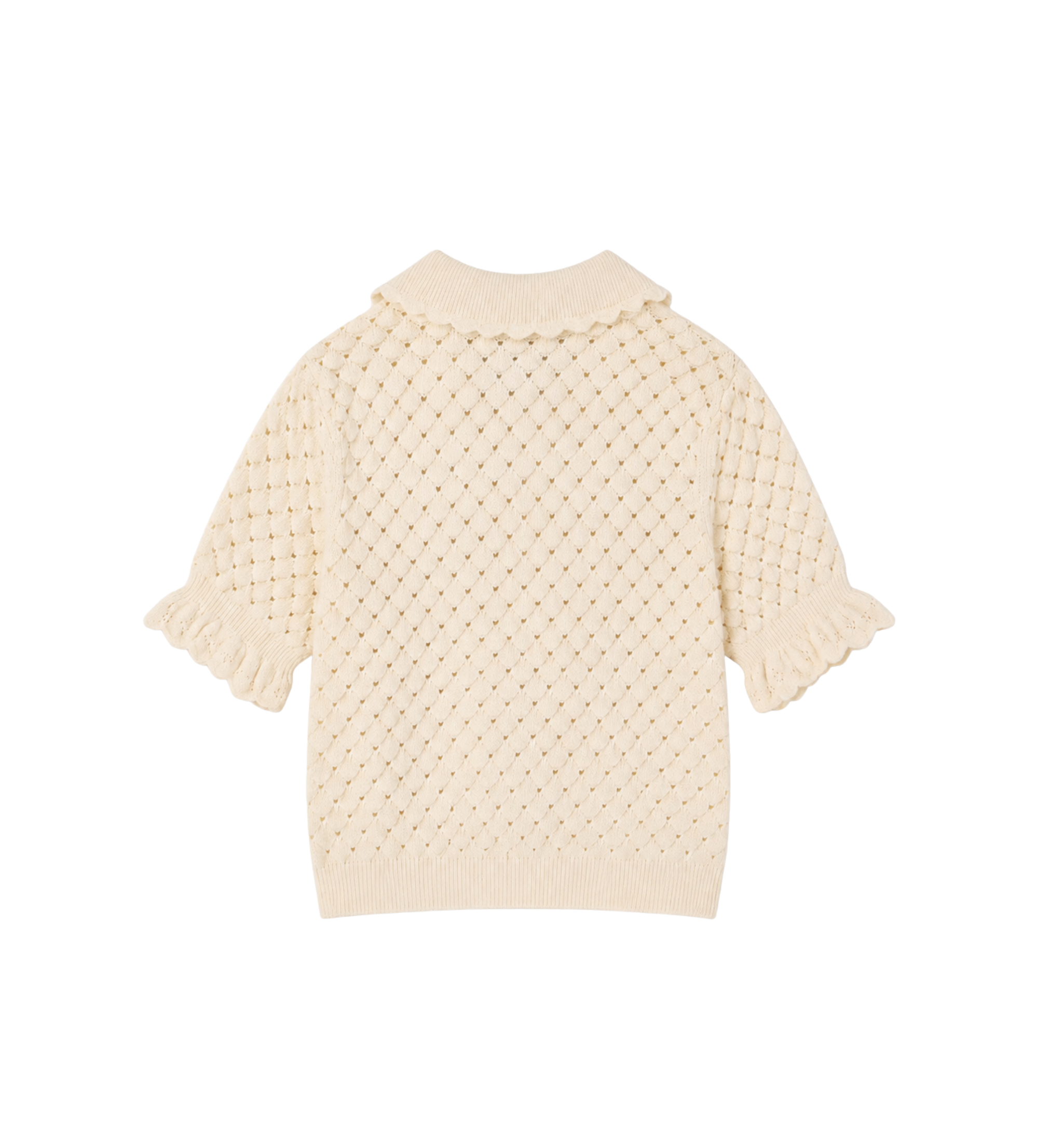 Kids Pointelle Knit Ruffle Sweater Ivory White
