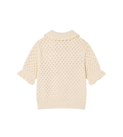 Kids Pointelle Knit Ruffle Sweater Ivory White