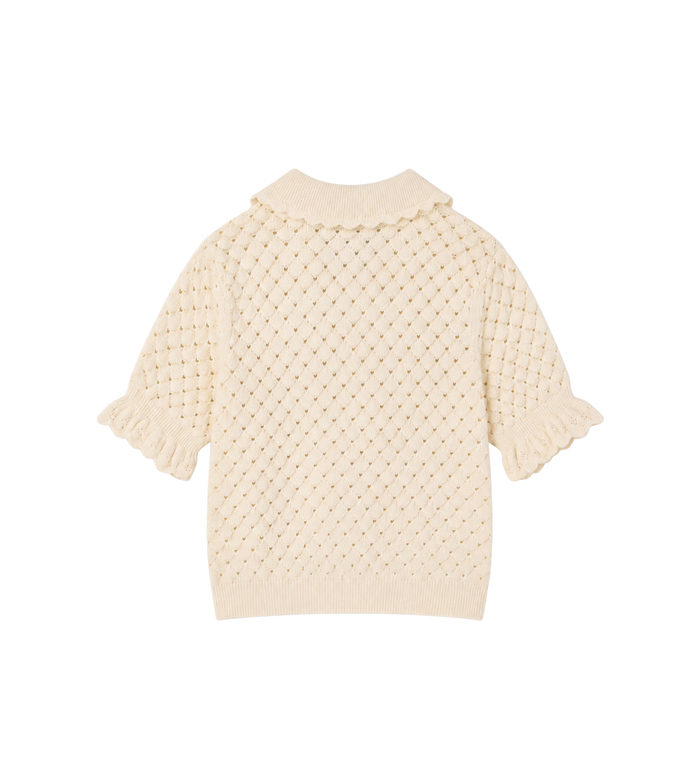 Kids Pointelle Knit Ruffle Sweater Ivory White