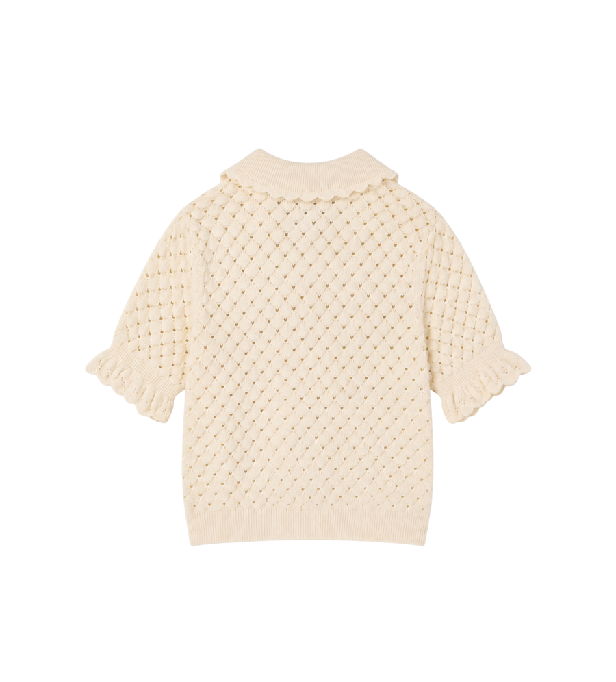 Kids Pointelle Knit Ruffle Sweater Ivory White