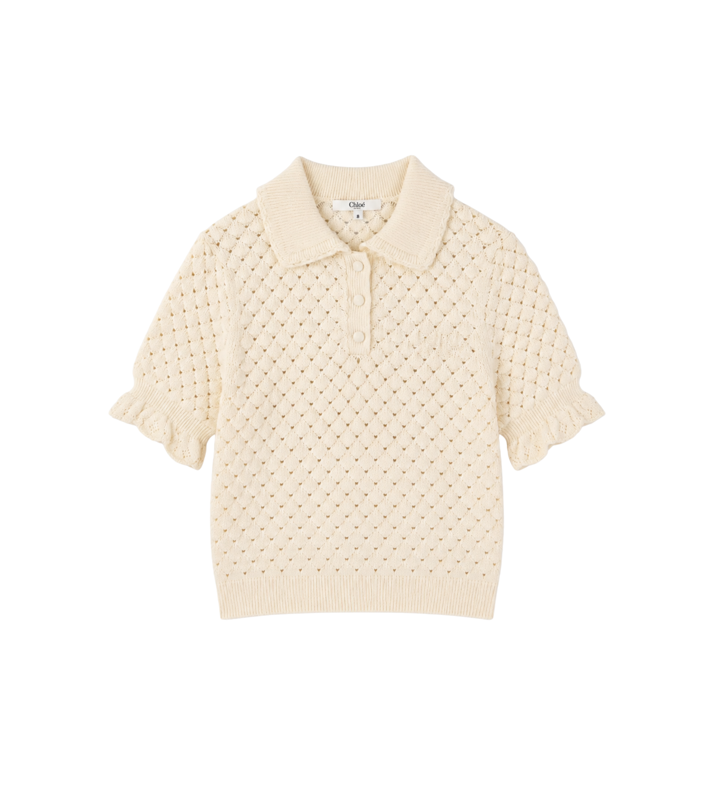 Kids Pointelle Knit Ruffle Sweater Ivory White