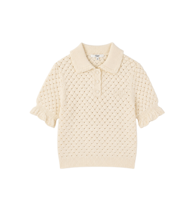 Kids Pointelle Knit Ruffle Sweater Ivory White