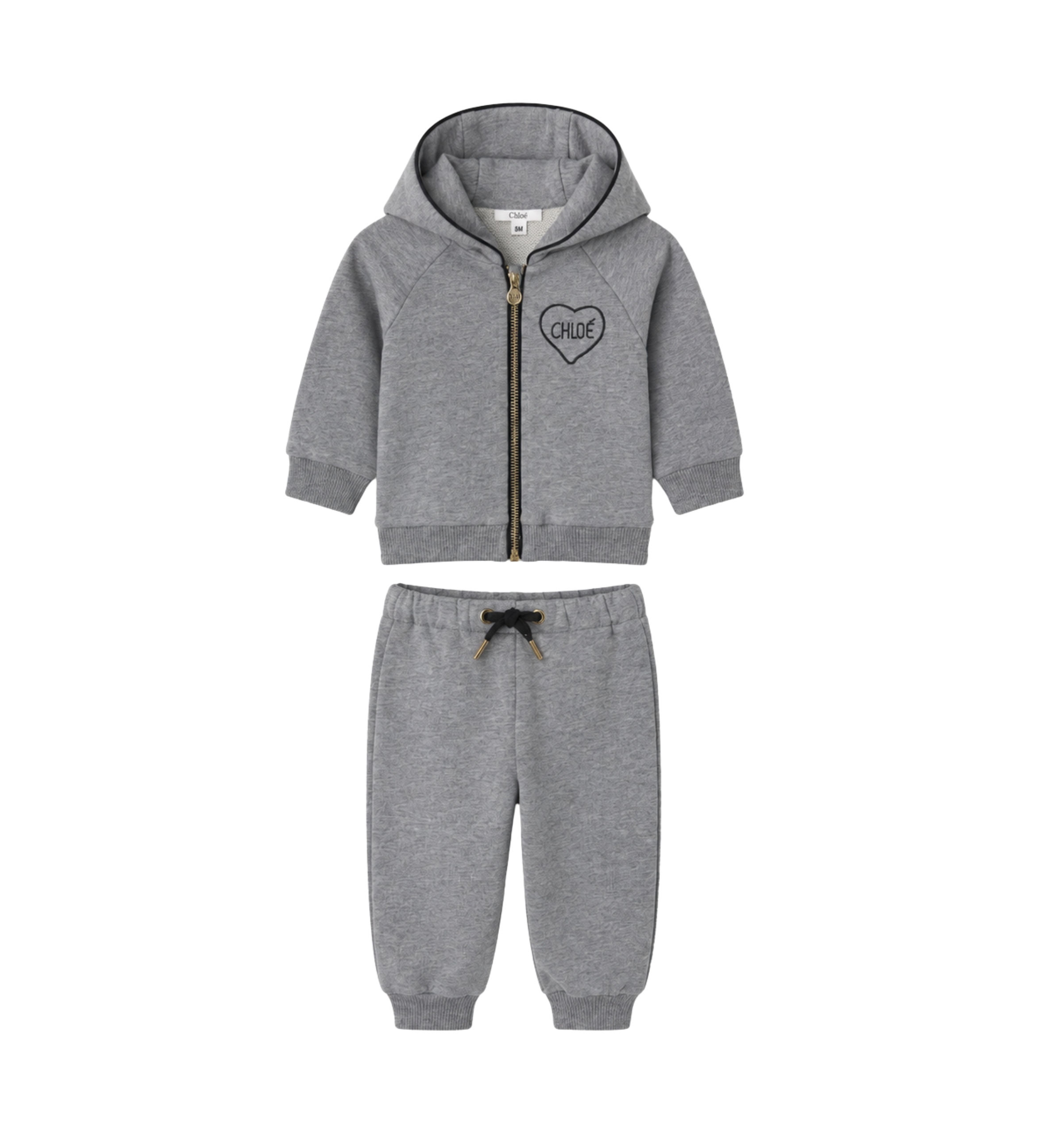 Baby Logo Cotton Hoodie & Sweatpants Set Grey