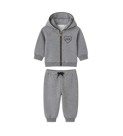 Baby Logo Cotton Hoodie & Sweatpants Set Grey