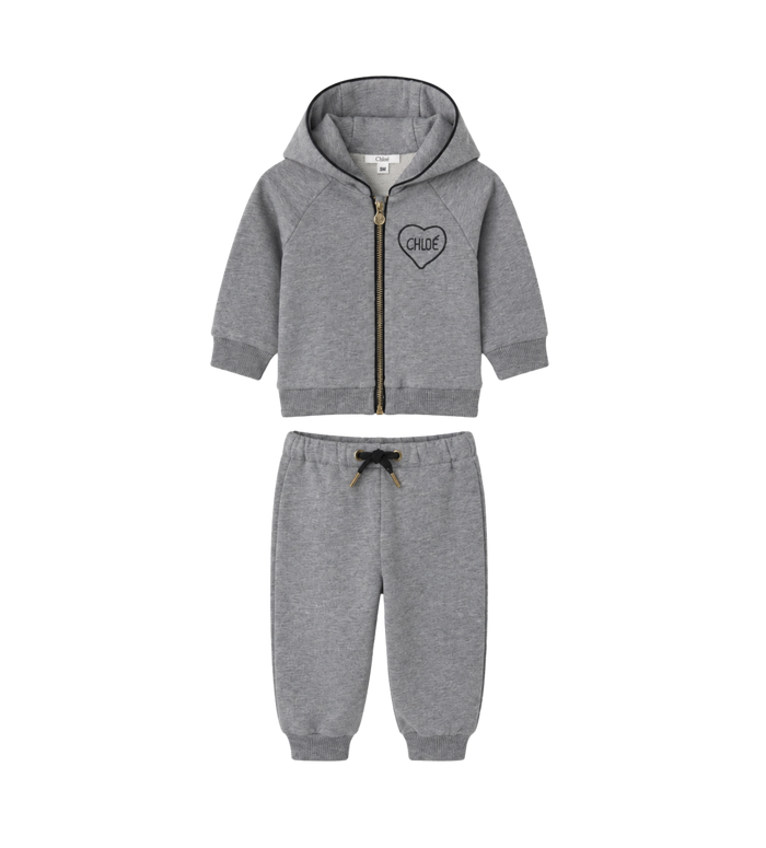 Baby Logo Cotton Hoodie & Sweatpants Set Grey