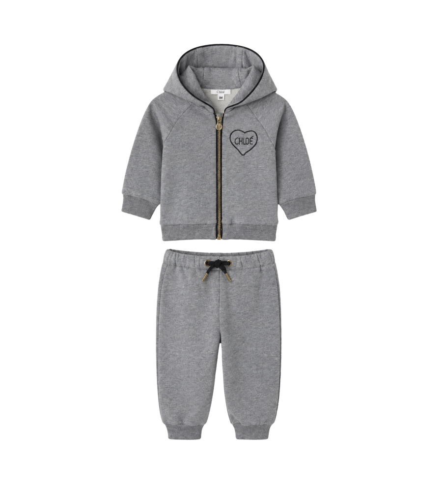 Baby Logo Cotton Hoodie & Sweatpants Set Grey