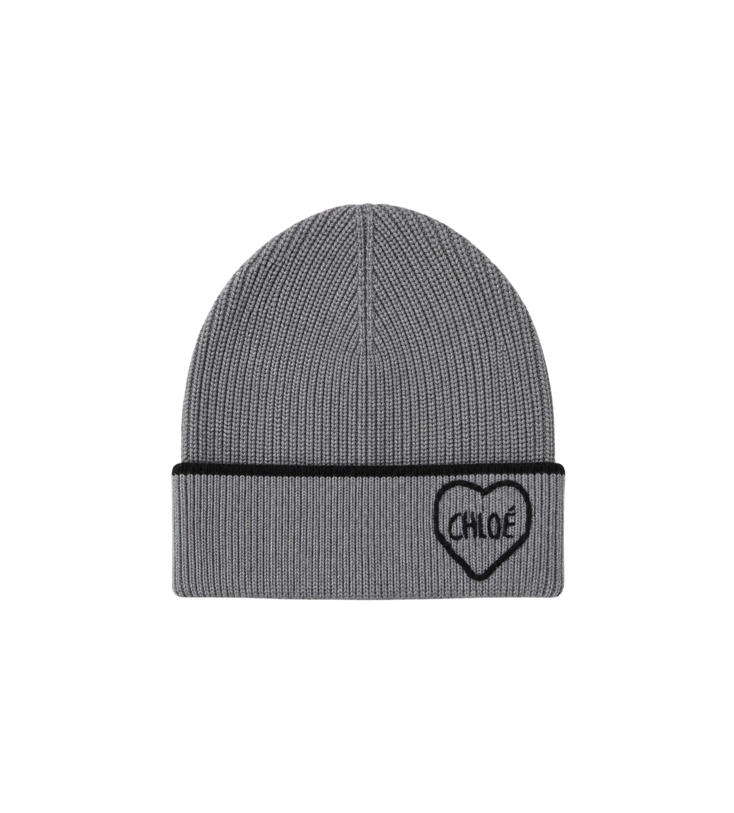 Kids Heart Motif Ribbed Knit Beanie Grey