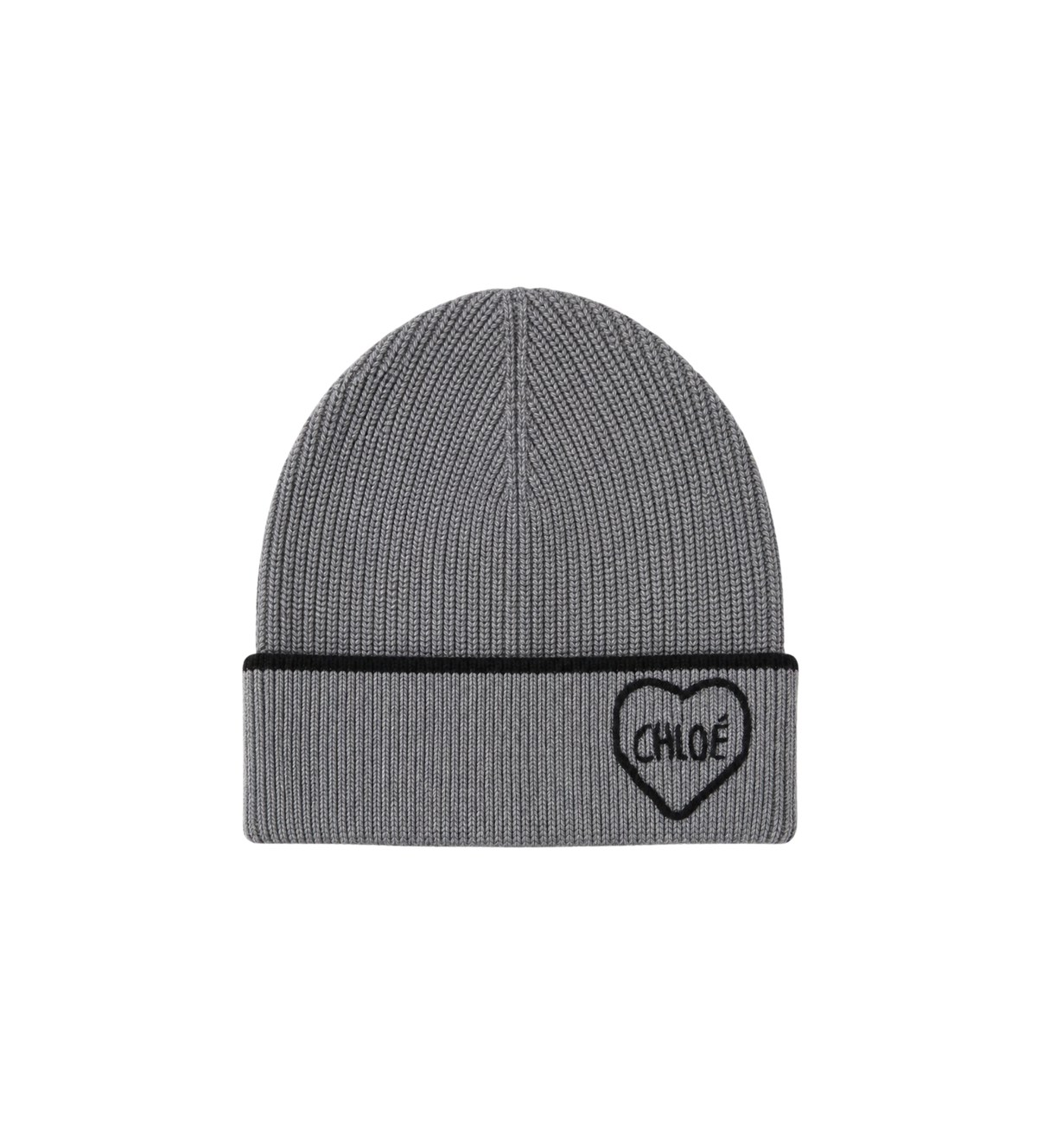 Kids Heart Motif Ribbed Knit Beanie Grey
