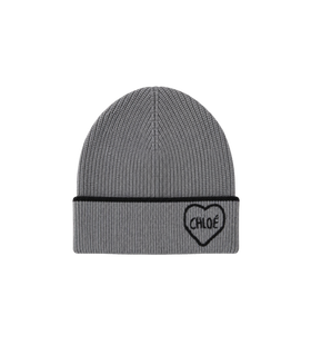 Kids Heart Motif Ribbed Knit Beanie Grey