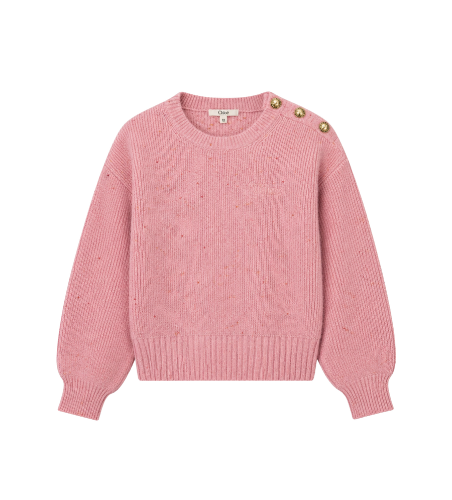 Kids Button Shoulder Knitted Sweater Pink