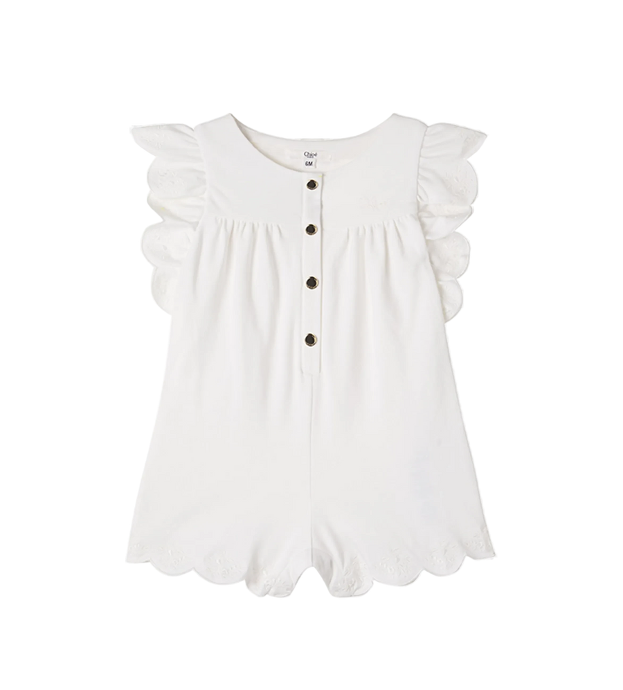 Chloé Kids Baby Cotton Playsuit in White