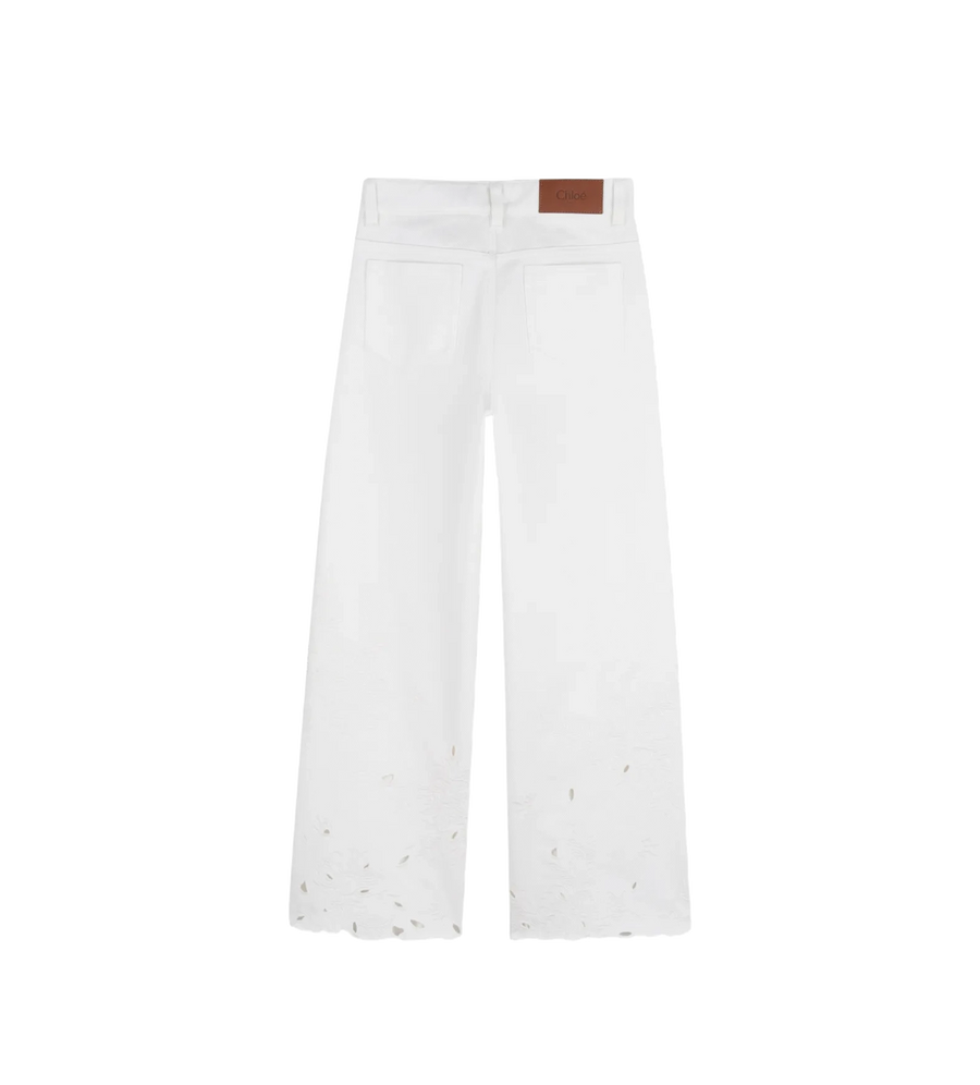 Chloé Kids Broderie Anglaise Jeans in White