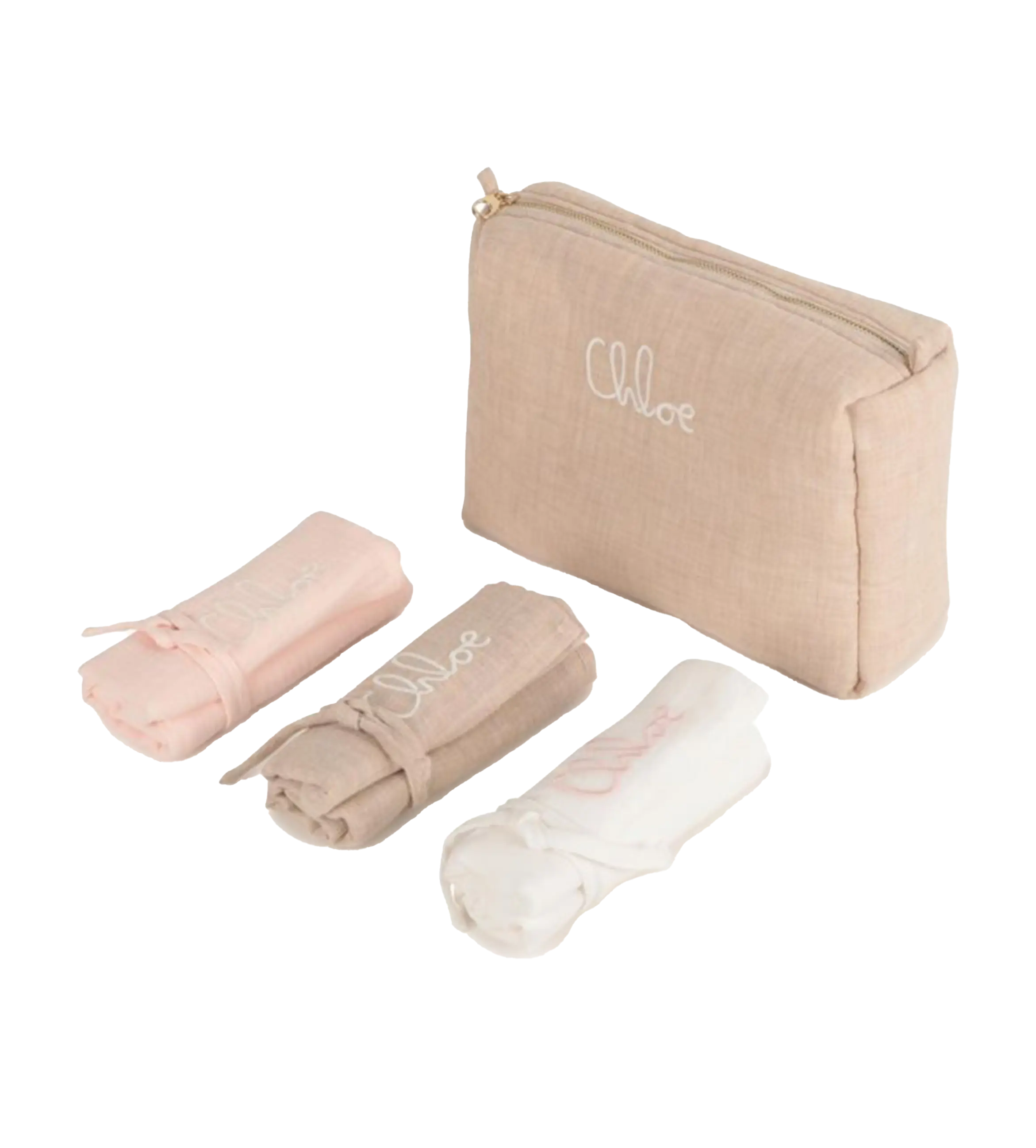 Chloé White, Pink and Beige Muslin Swaddles Gift Set (Baby)