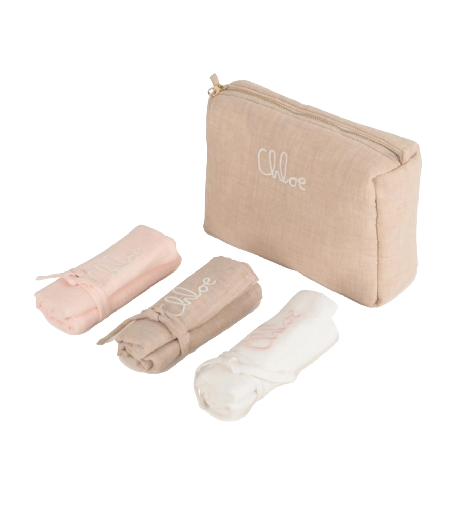 Chloé White, Pink and Beige Muslin Swaddles Gift Set (Baby)