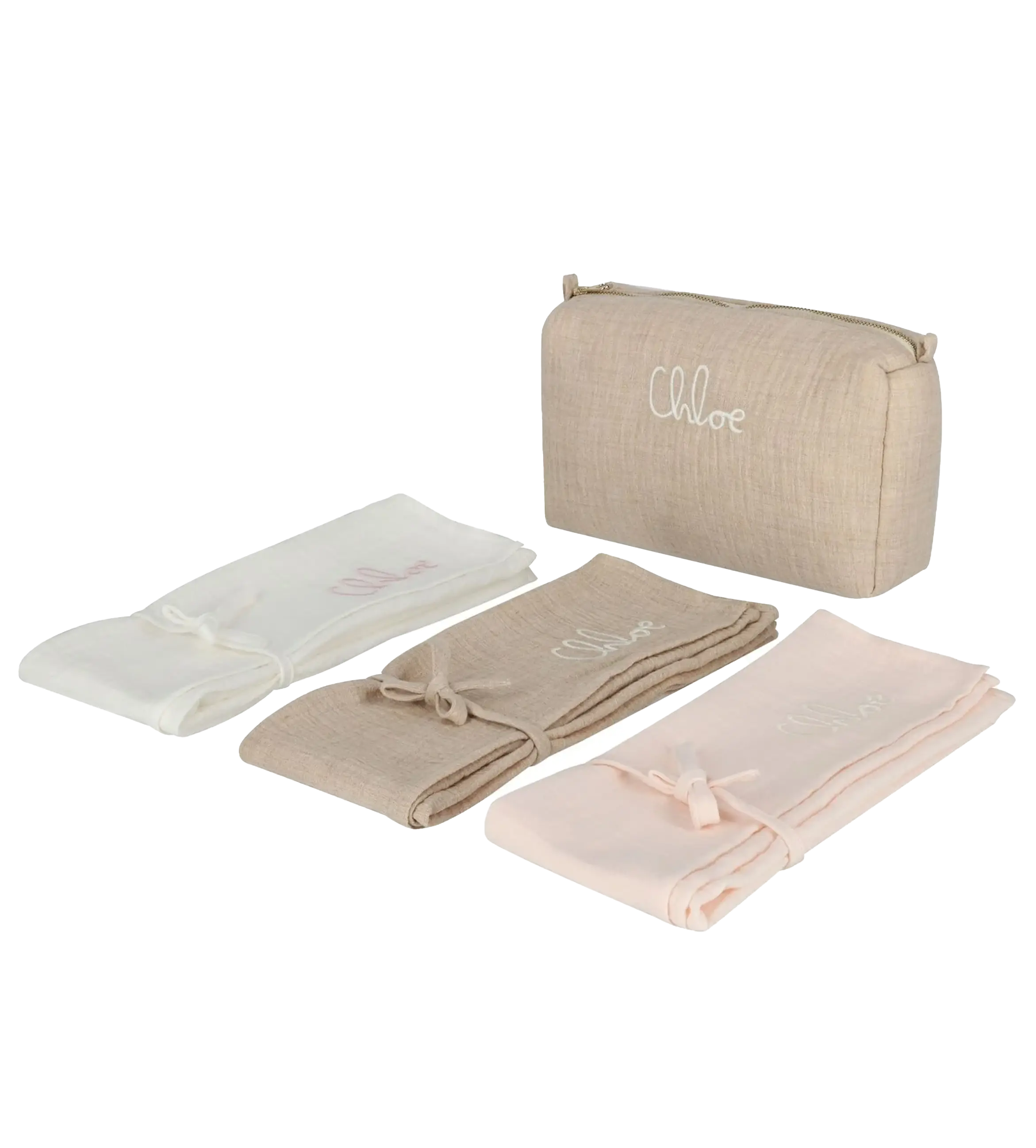 Chloé White, Pink and Beige Muslin Swaddles Gift Set (Baby)