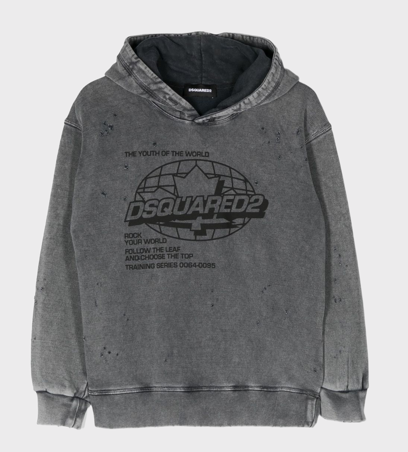 Distressed-Finish Hoodie Grey