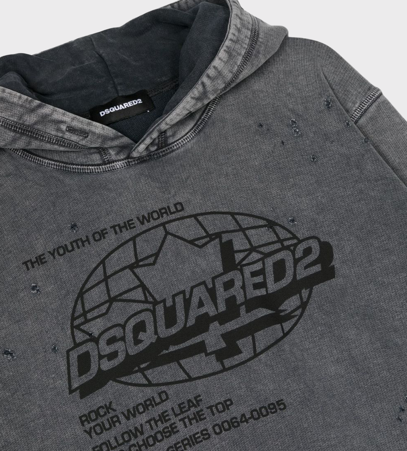 Distressed-Finish Hoodie Grey