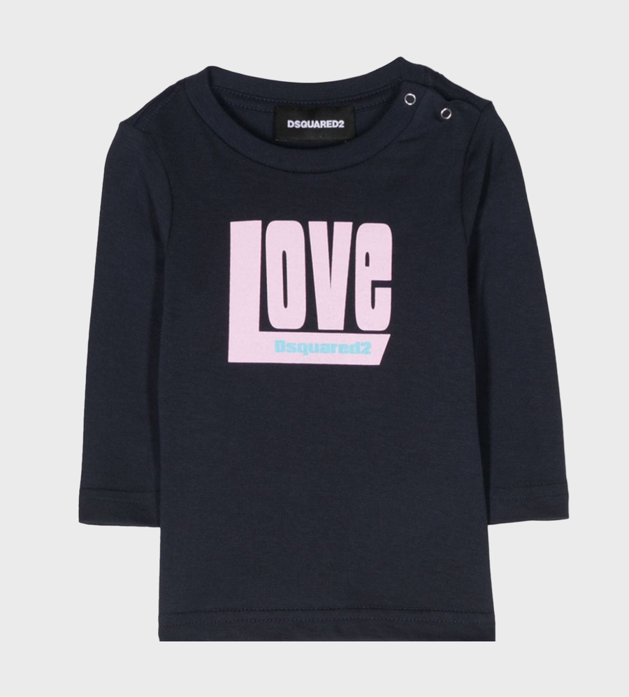 Love-Print Cotton T-shirt Midnight Blue