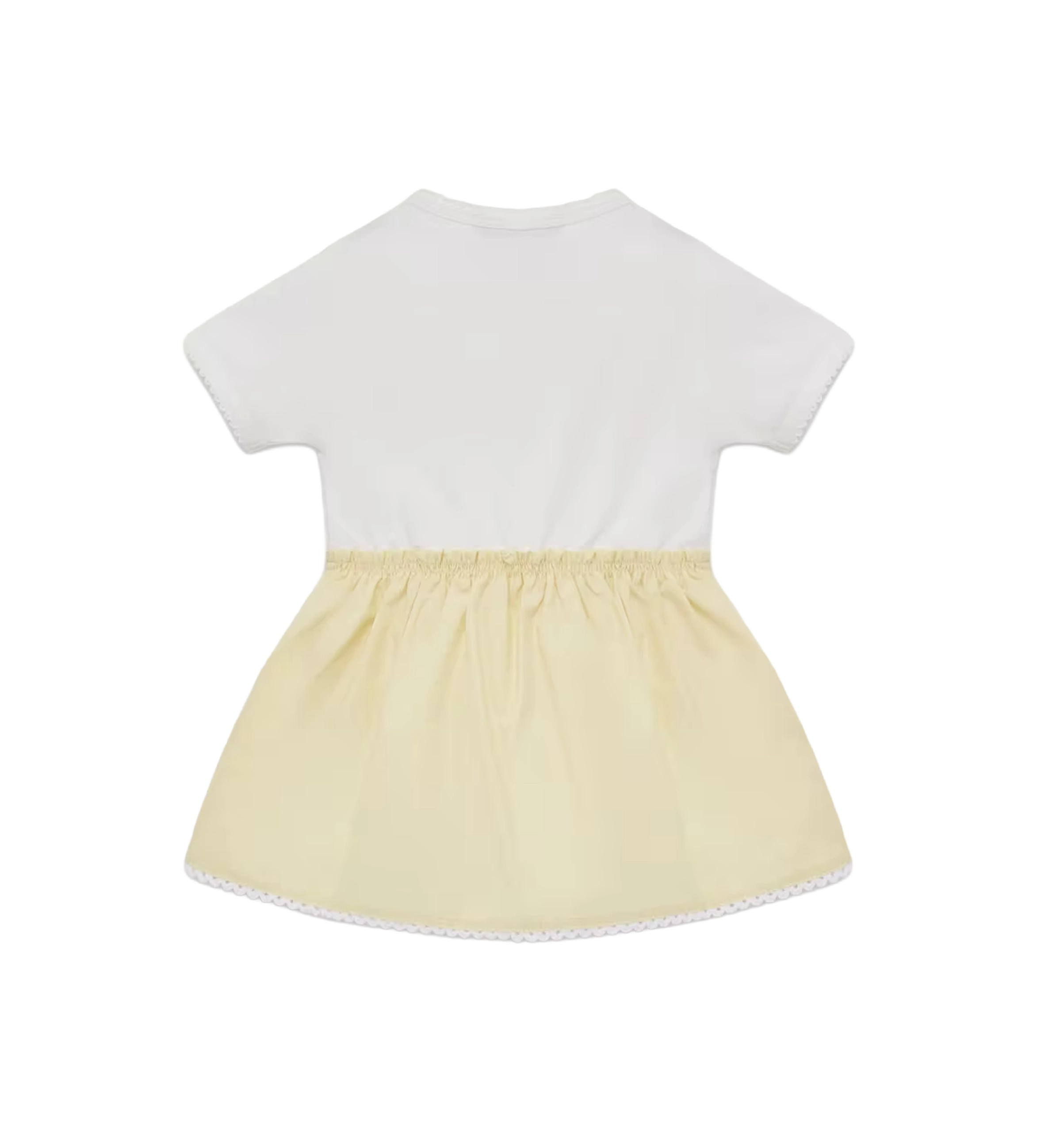 Moncler Pleated Cotton Blend Dress in White & Yellow