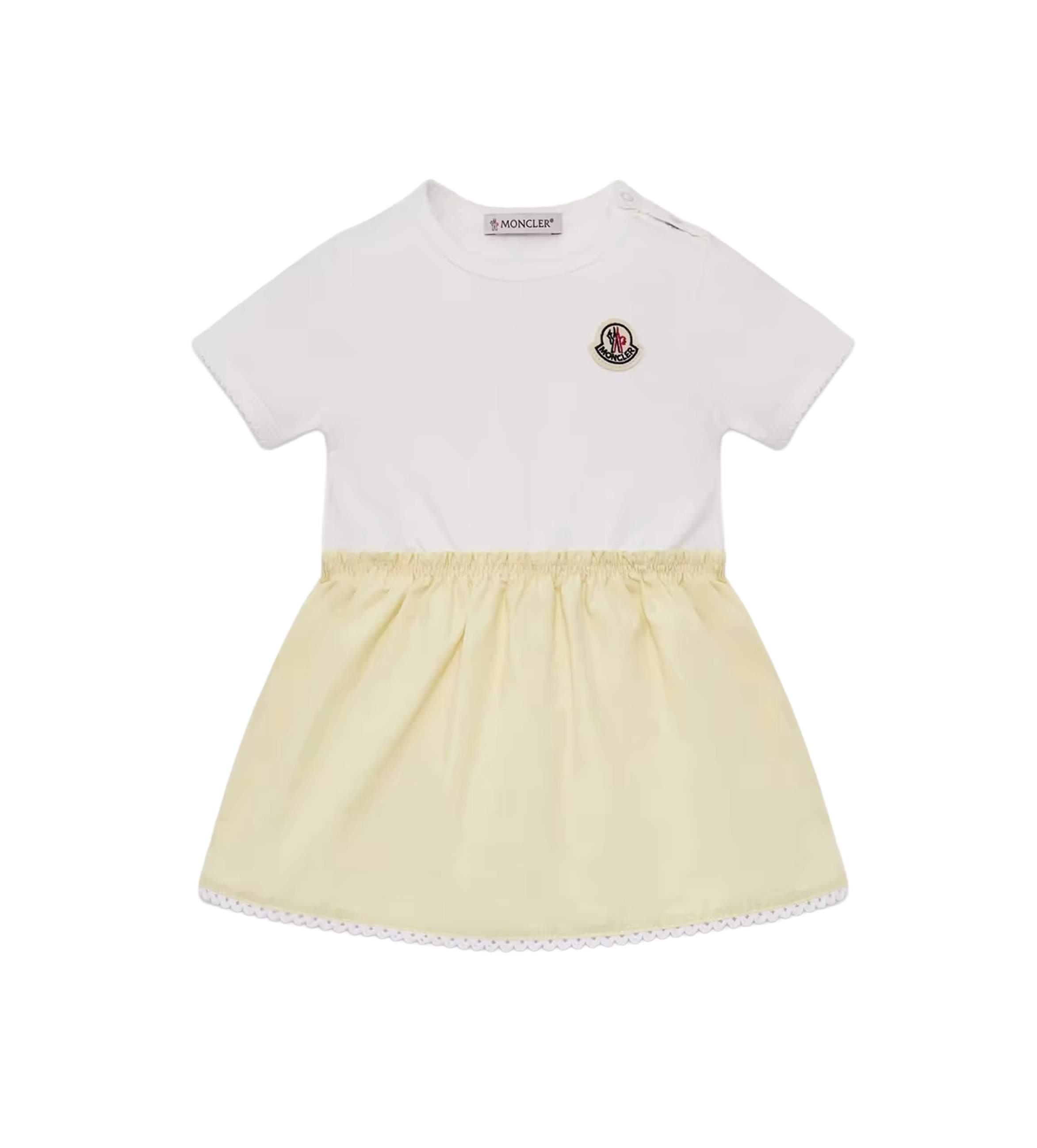 Moncler Pleated Cotton Blend Dress in White & Yellow
