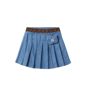 Kids Denim Pleated Skirt Blue