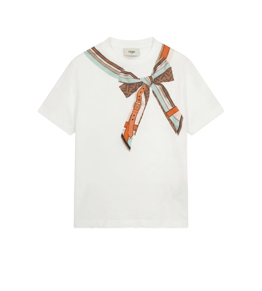 Fendi Kids Bow Print T-Shirt in White