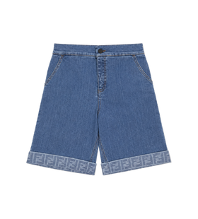 Fendi Kids Denim met FF-motief Shorts in Blauw