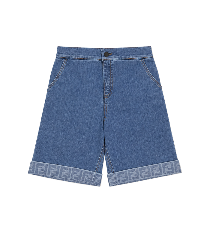 Fendi Kids Denim met FF-motief Shorts in Blauw