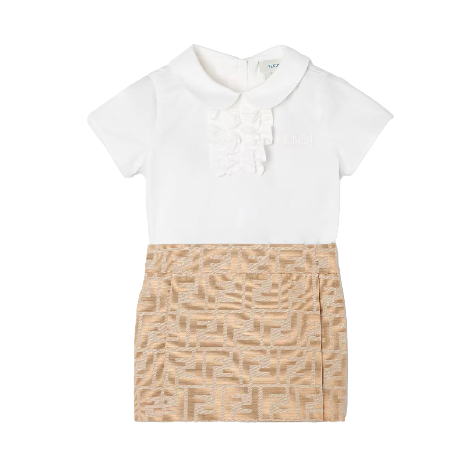 Fendi Collar Shirt Dress in White & Beige (Baby)