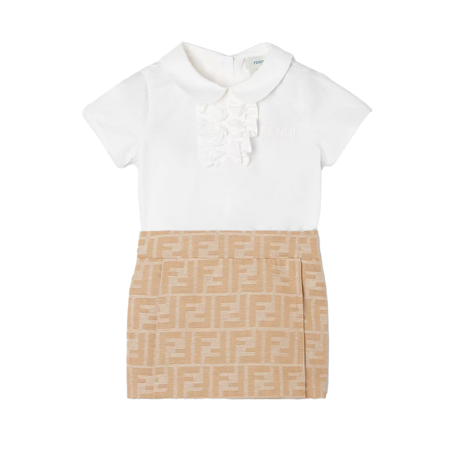 Fendi Collar Shirt Dress in White & Beige (Baby)