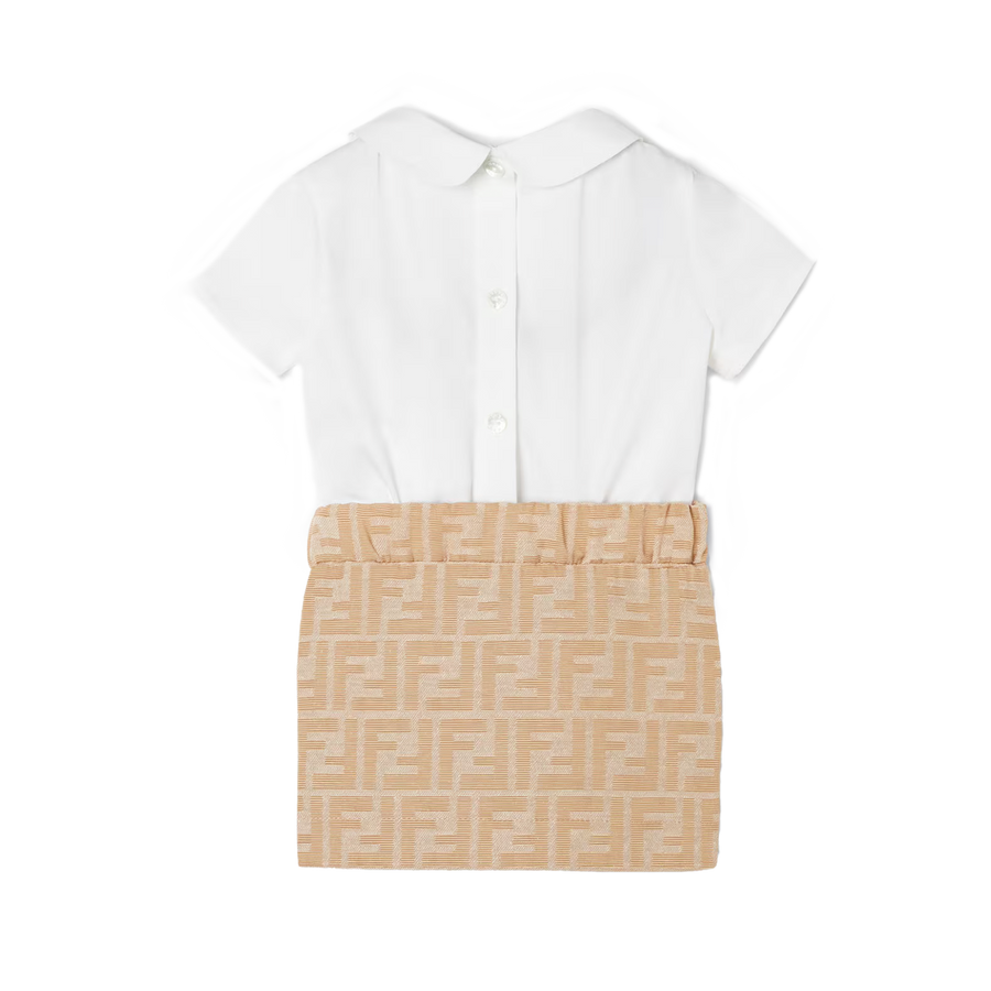 Fendi Collar Shirt Dress in White & Beige (Baby)