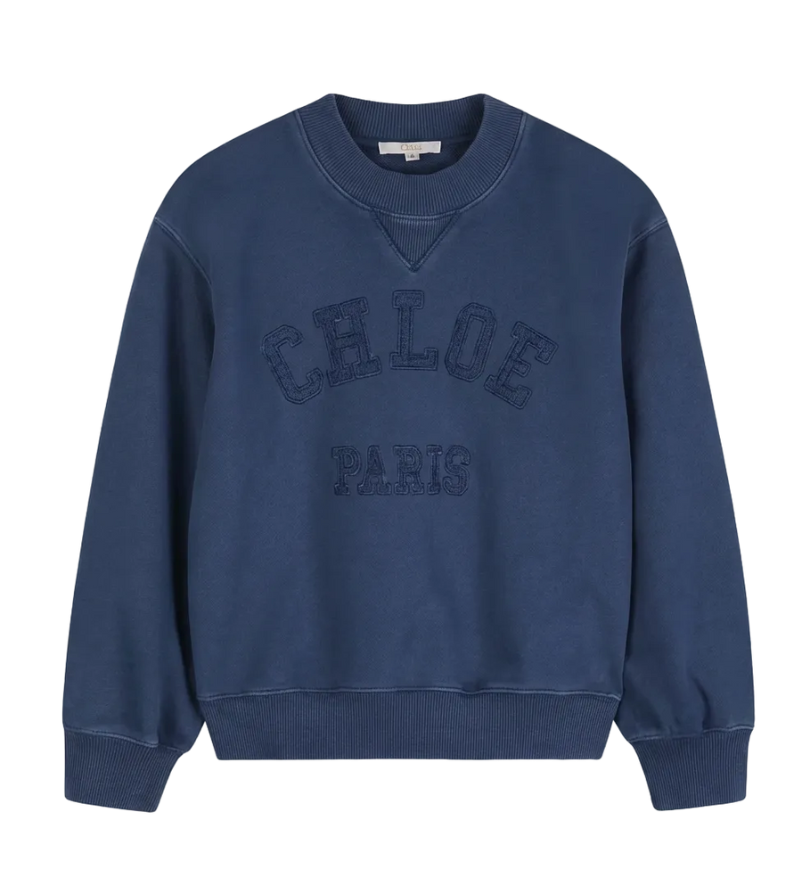 Chloé Kids Embroidered Logo Sweater in Dark Blue