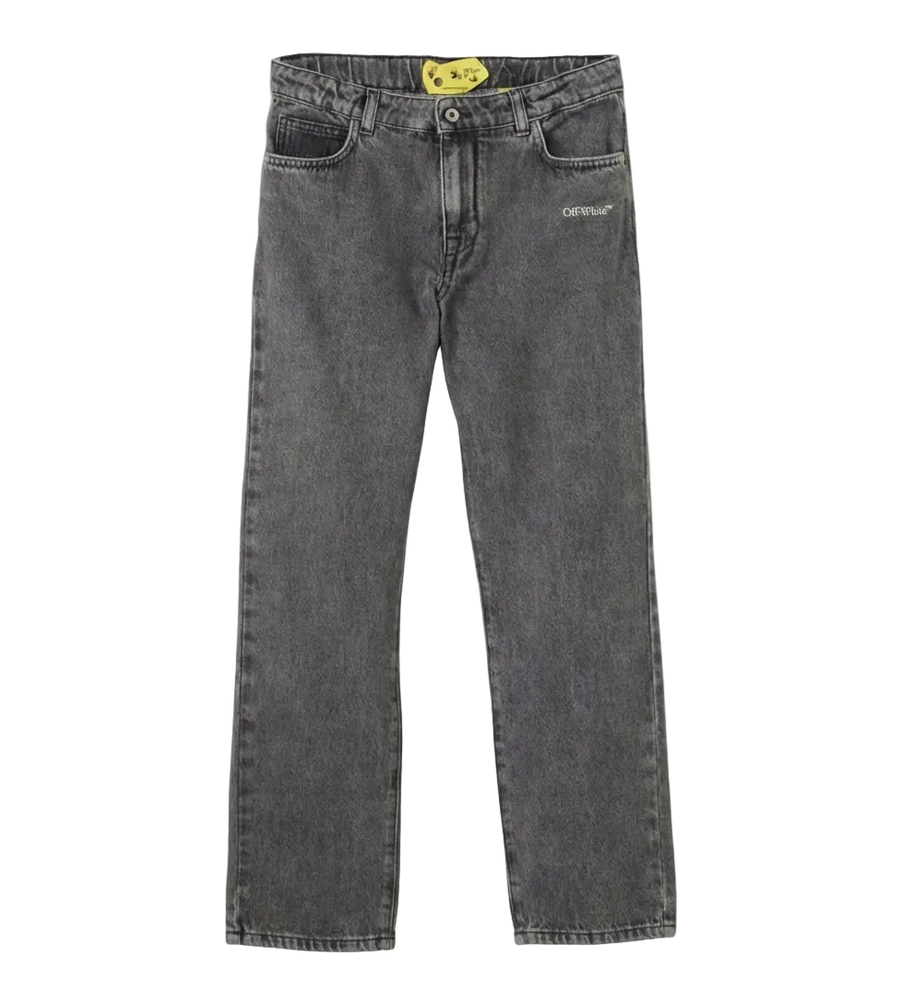 Off-White Straight Leg Jeans with Print in Grey