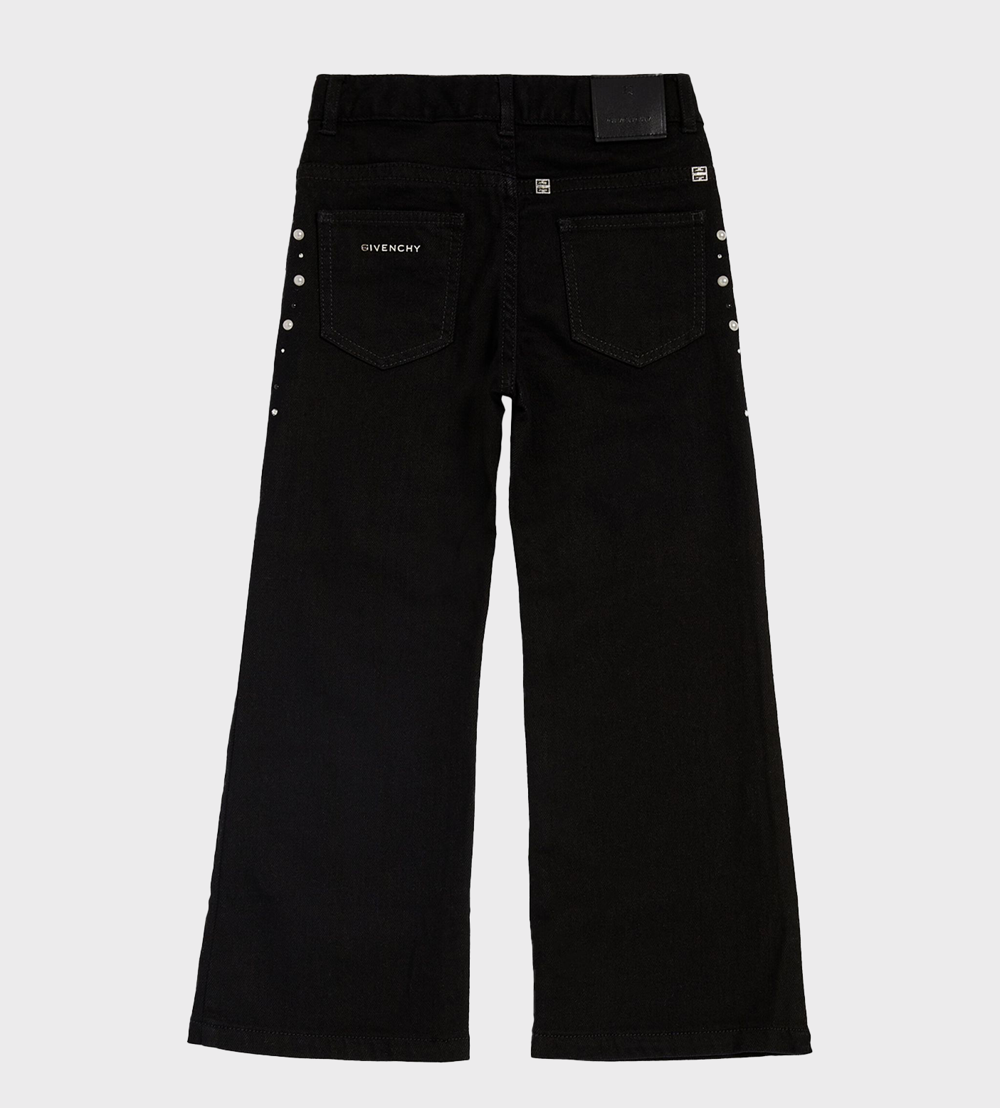 Pearl-Embellishment Wide-leg Jeans Black