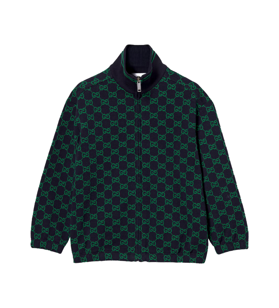 Gucci Children’s GG Cotton Zip Jacket in Navy/Green