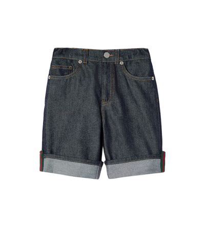 Gucci Kinderdenim Shorts Met Web in Donkerblauw