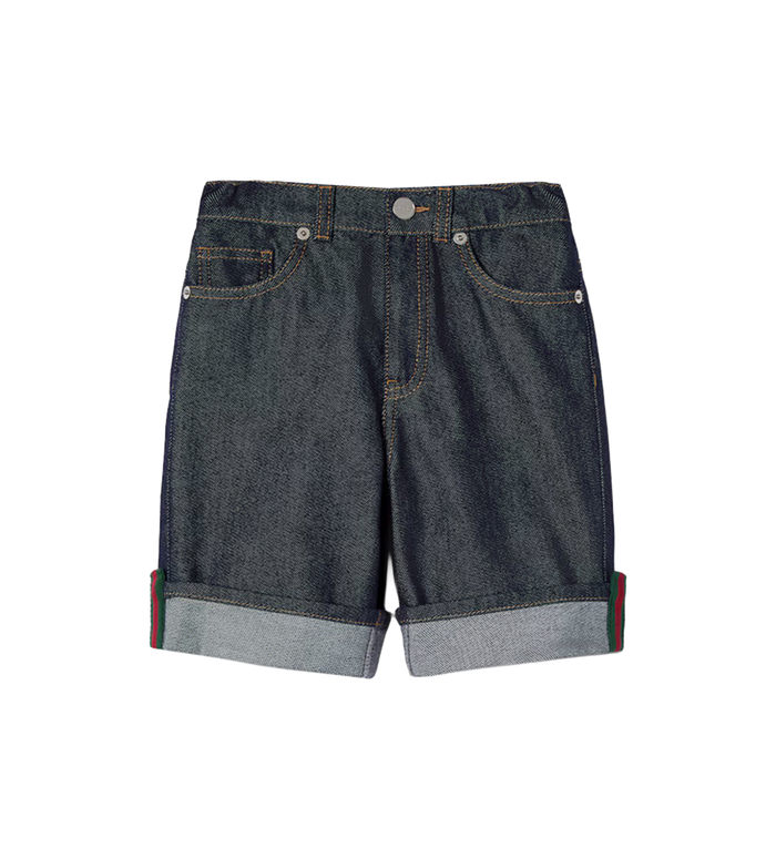 Gucci Kinderdenim Shorts Met Web in Donkerblauw