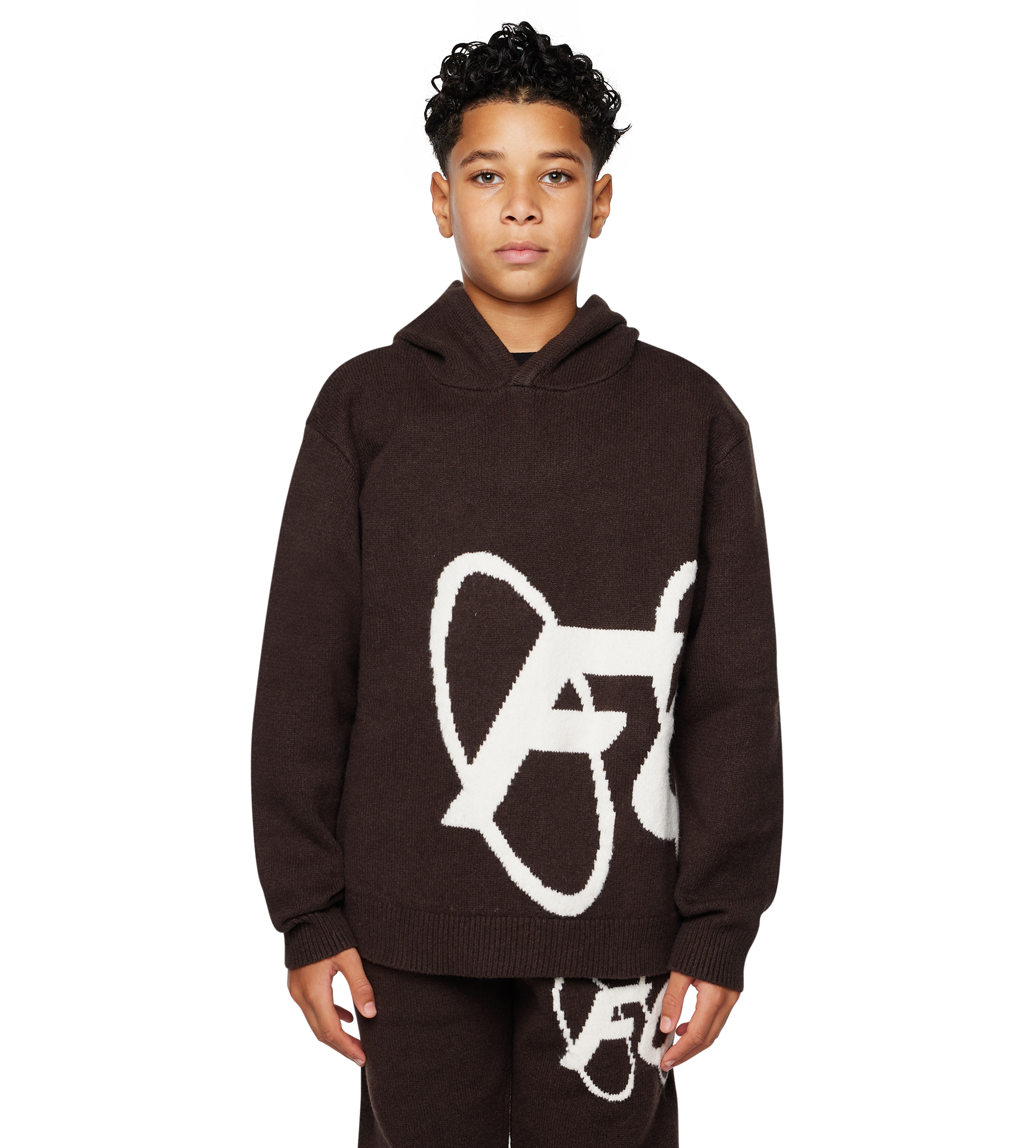 boy wearing brown knitted hoodie