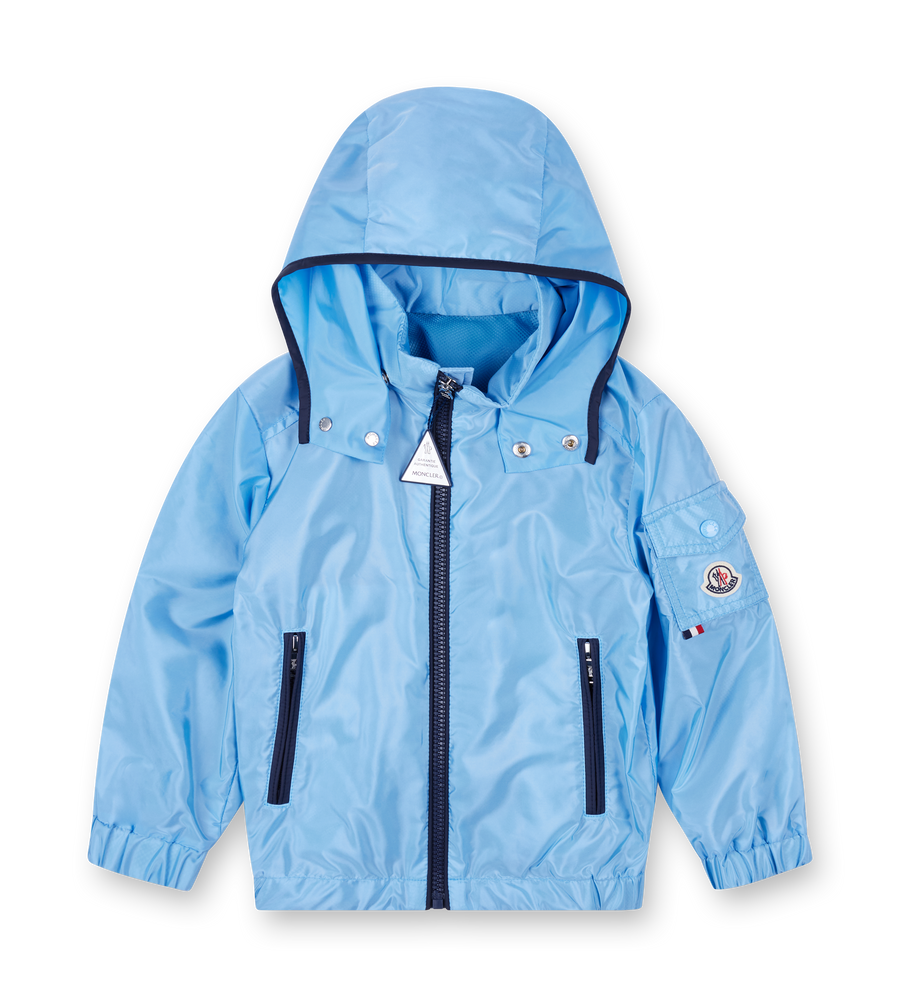 Moncler Banu Rain Jacket with Detachable Hood in Light Blue
