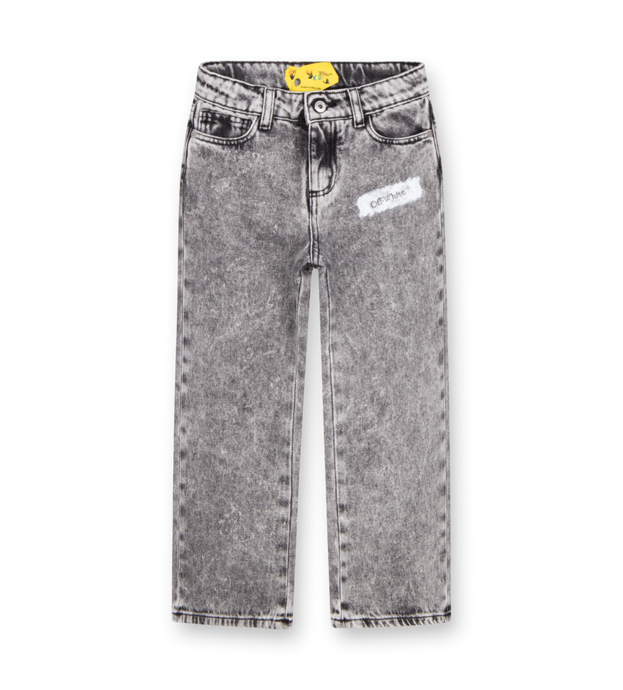 OFF-WHITE Diagonal Sponge Logo Denim Pants in Grey (Kids)