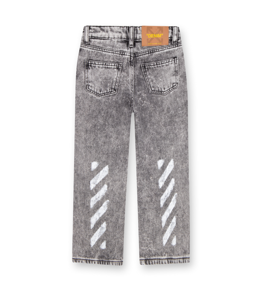 OFF-WHITE Diagonal Sponge Logo Denim Pants in Grey (Kids)