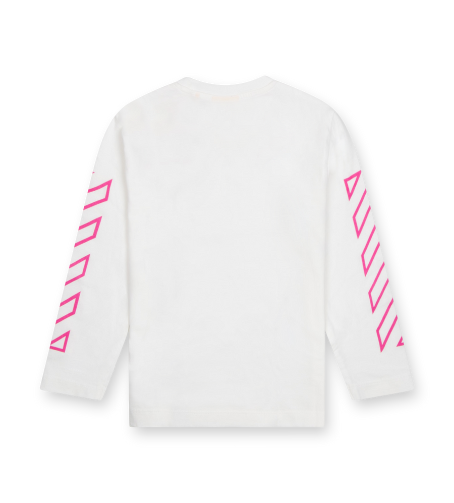 OFF-WHITE Diag Outline Flock Longsleeve in White/Pink (Kids)