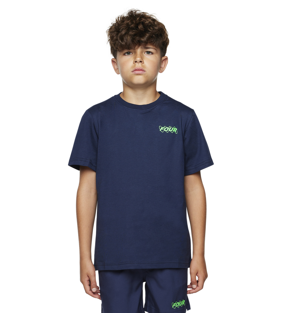 Neon Green Circles Logo T-shirt Marine Blue