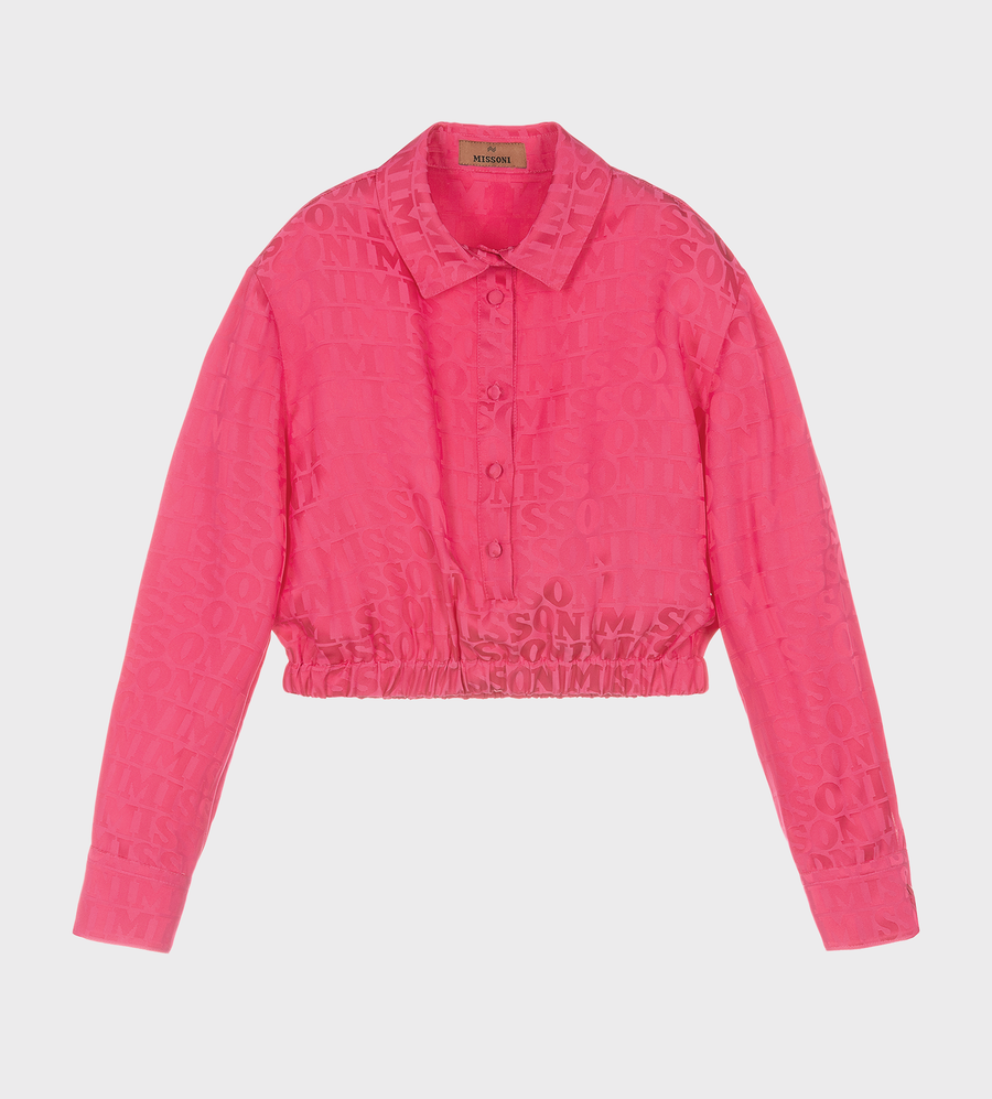 Monogram-Jacquard Button-up Blouse Pink