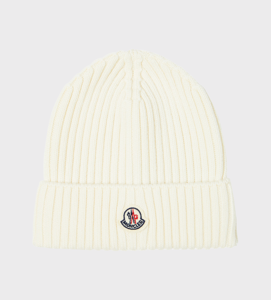 Logo-Appliqué Ribbed Beanie White