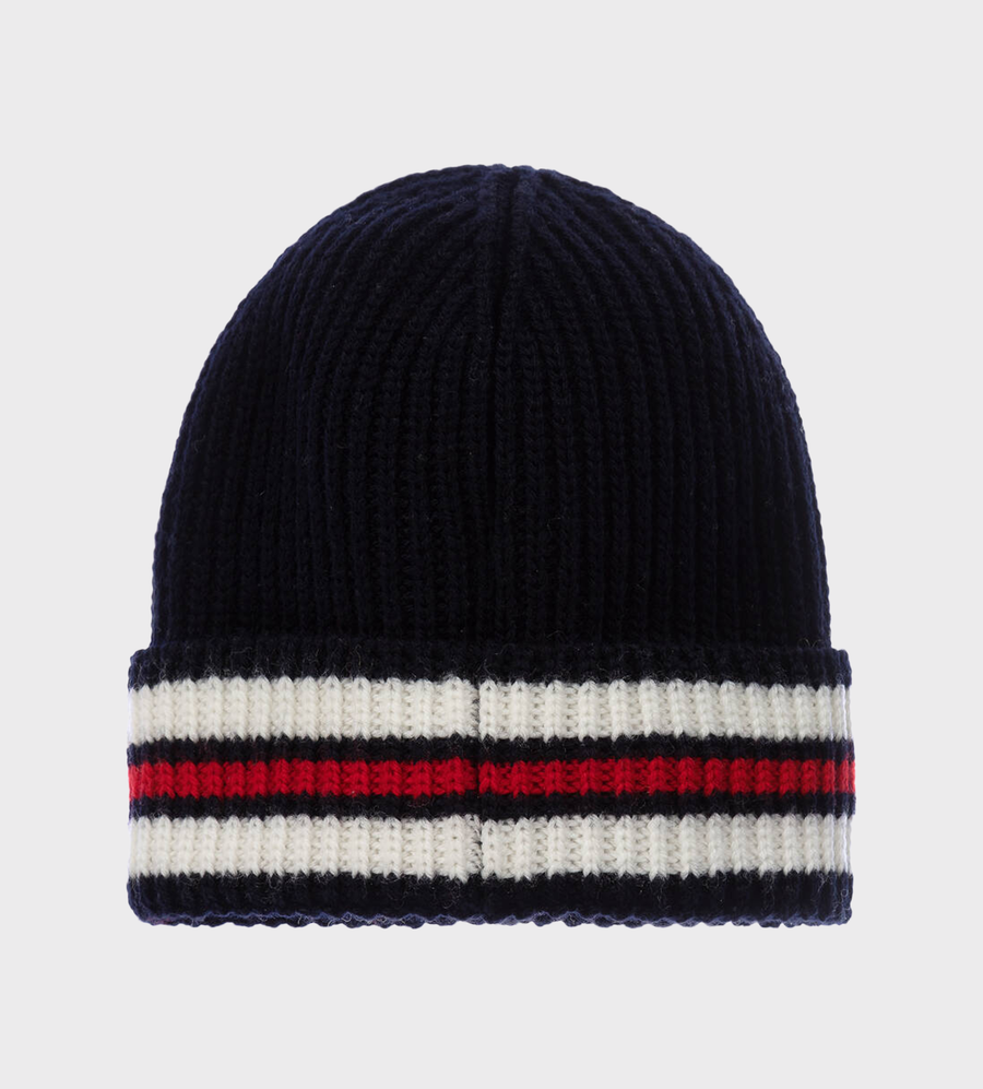 Logo-Patch Stripe-Detail Beanie Blue