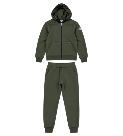Kids Cotton Fleece Logo Tracksuit Olive Green
