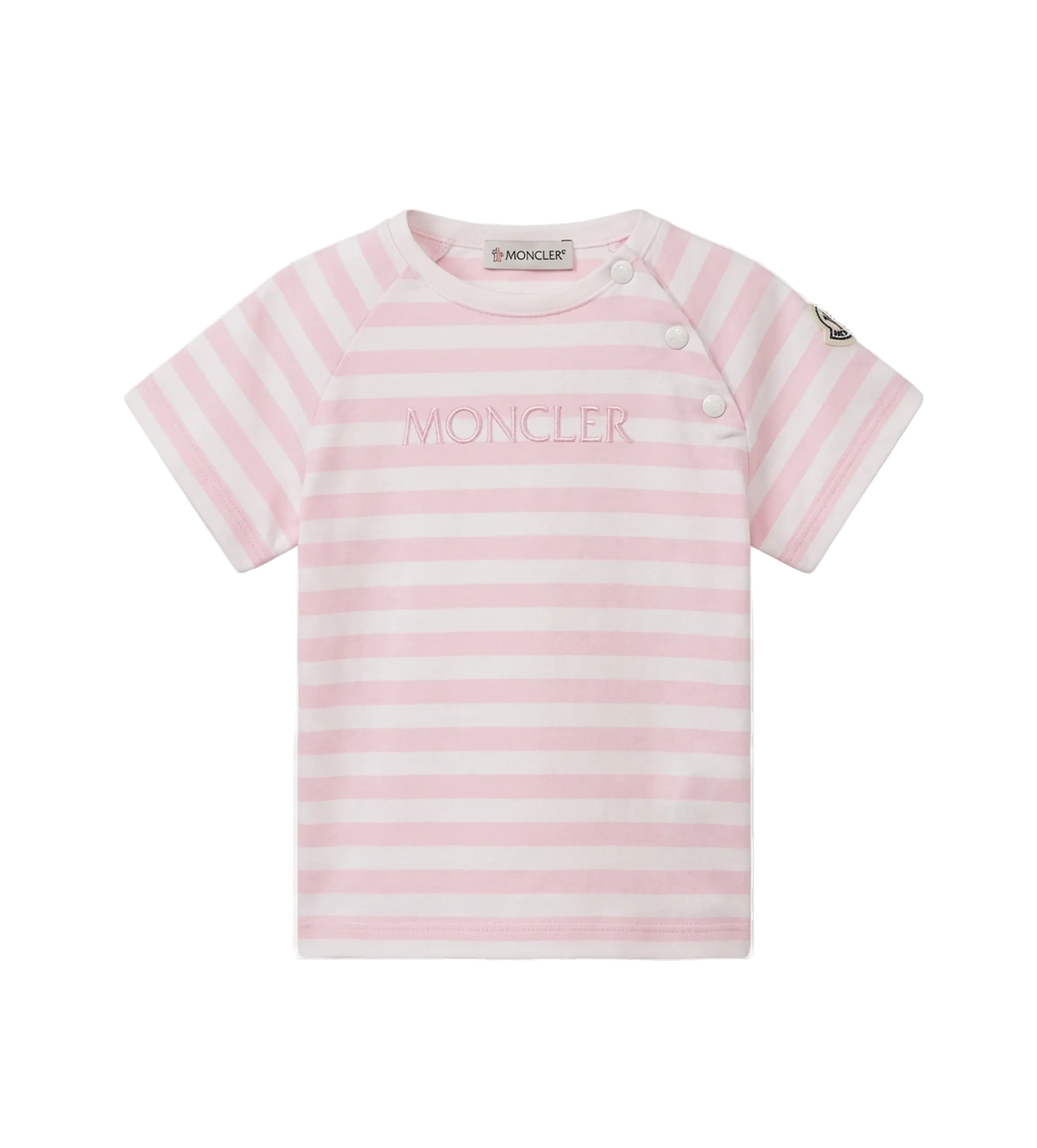 Moncler Striped Logo Cotton-Blend T-Shirt in Pink