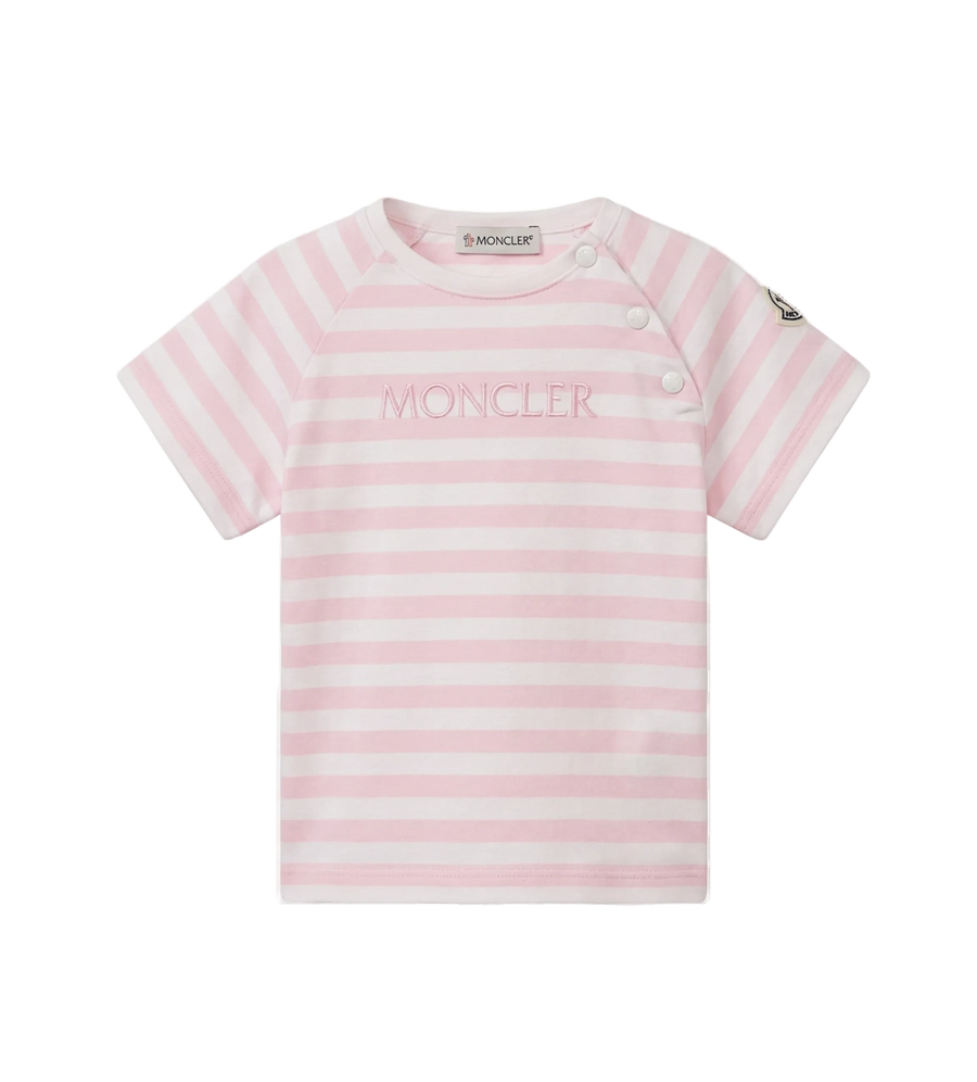 Moncler Gestreept T-shirt van katoenmix met logo in roze