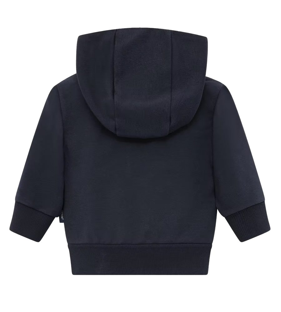 Moncler Tricolor Logo Cotton Zip-Up Hoodie in Dark Blue (Kids)